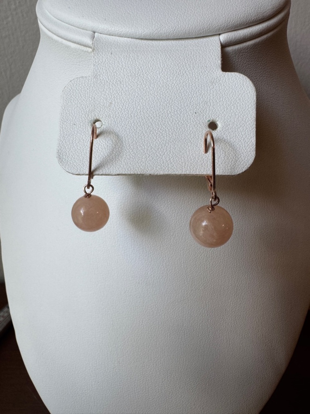 Rose Quartz Sphere Drop Earrings Rose Gold over 925 Sterling Silver Leverback